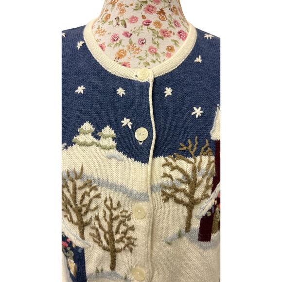 ❄️ Christopher & Banks S Hand Embroidered Cardigan – Winter Snow Scene Sweater - Picture 3 of 5